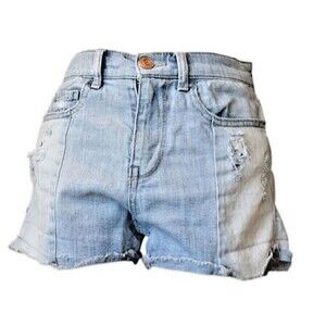 Mudd Shorts Women 7 Blue Distressed Denim Mid Rise (W26 L3)